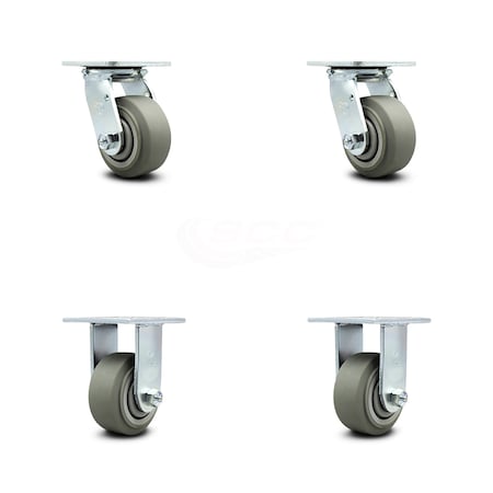 Service Caster 4 Inch Thermoplastic Rubber Caster Set with Ball Bearings 2 Swivel 2 Rigid SCC SCC-30CS420-TPRBF-2-R420-2